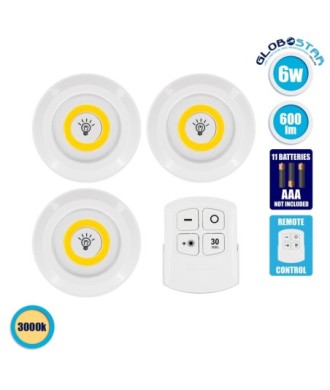 GLOBOSTAR® NEONSIGN 78575 Διακοσμητικό Φωτιστικό Τοίχου Νυκτός με RF Ασύρματο Χειριστήριο LED 2W 180lm 120° DC 3.6V με 3xAA Μπαταρίες IP20 Θερμό Λευκό 2700K Dimmable - Μ9 x Π2.3 x Υ9cm - Πακέτο 3 Τεμαχίων - 2 Χρόνια Εγγύηση